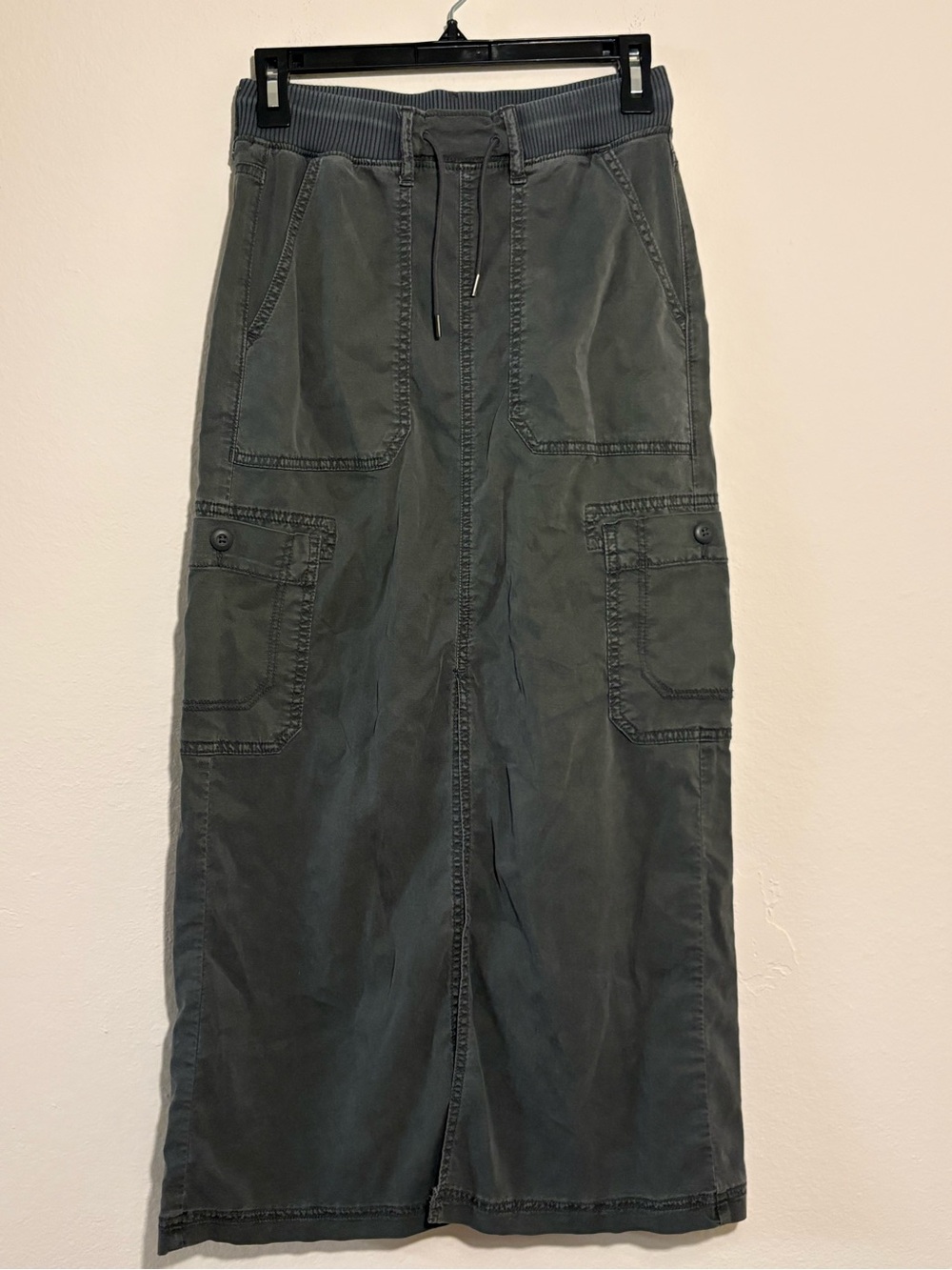 American Eagle Cargo Maxi Skirt Size 00 Gray Green Utility Drawstring Y2K